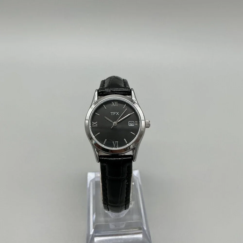 TFX by Bulova 38B107 Womens Watch 26mm Black Dial Leather Date Quartz